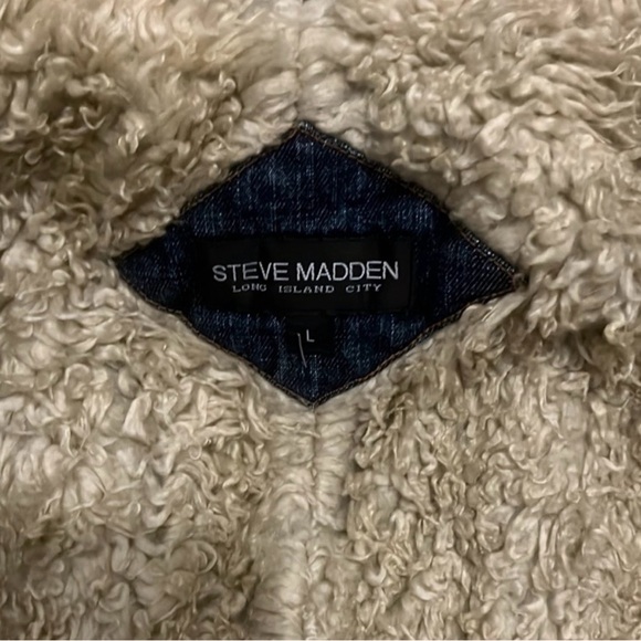 Retro STEVE MADDEN Coat Vintage LONG ISLAND CITY Penny Lane Denim Fur Size Large - Picture 9 of 13